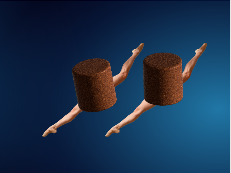 An illustration of feed pellets with dancing ballerina legs