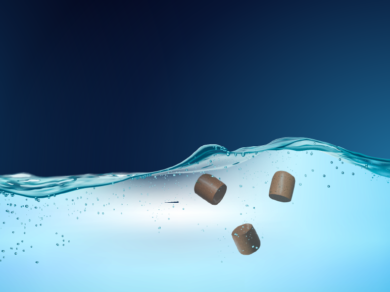 Feed pellets in water illustration