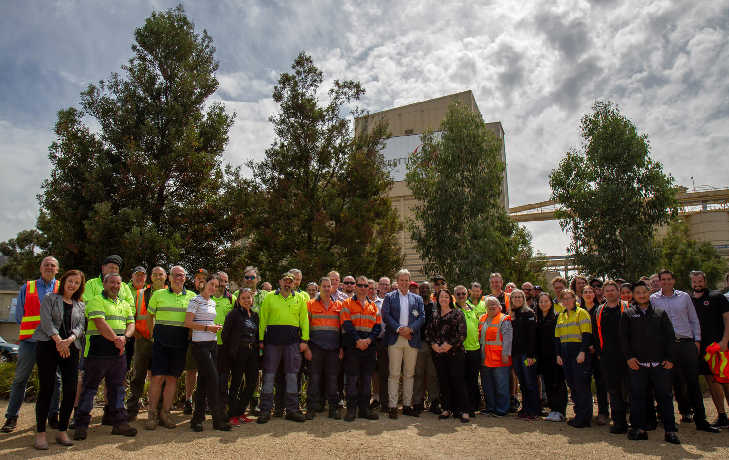 Skretting team in front of factory in  Tasmania