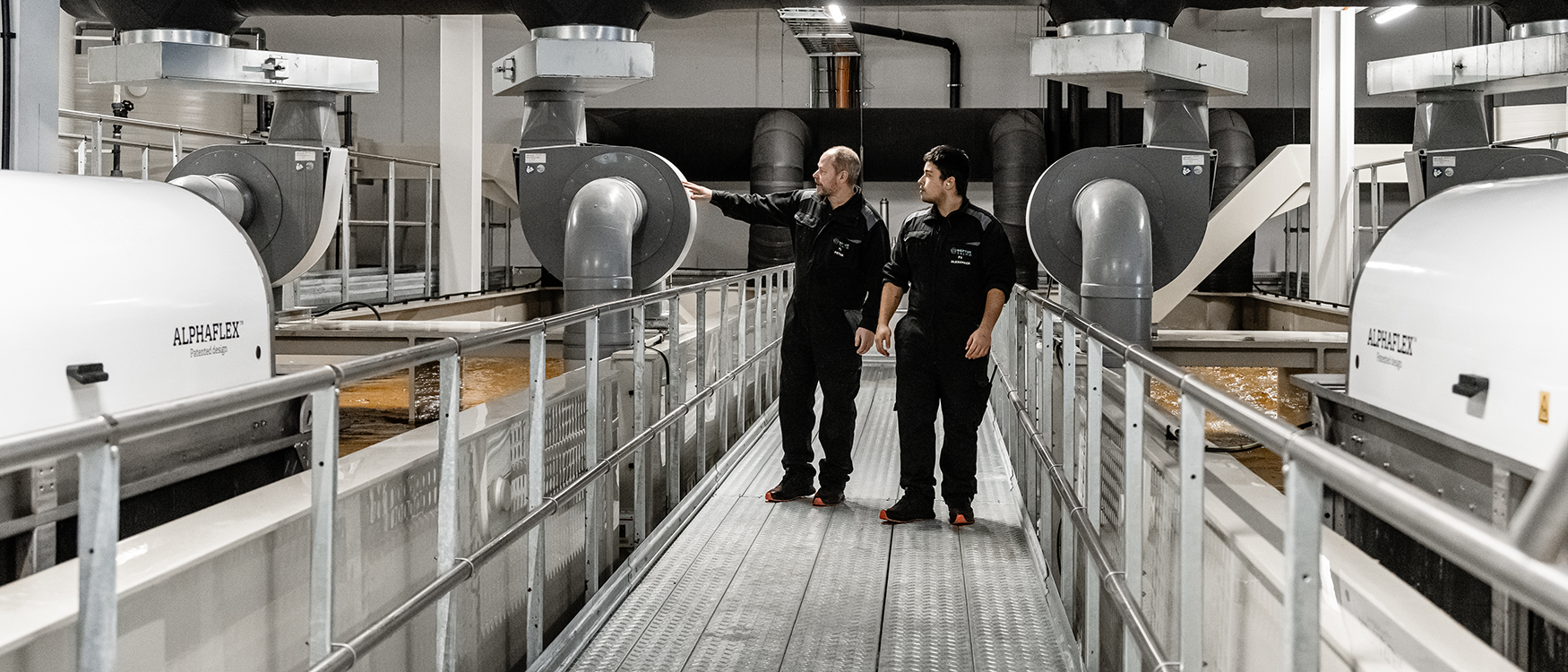 Ansatte ved Neptun Salmo sitt nye RAS-anlegg i Røyklibotn, Namsos kommune